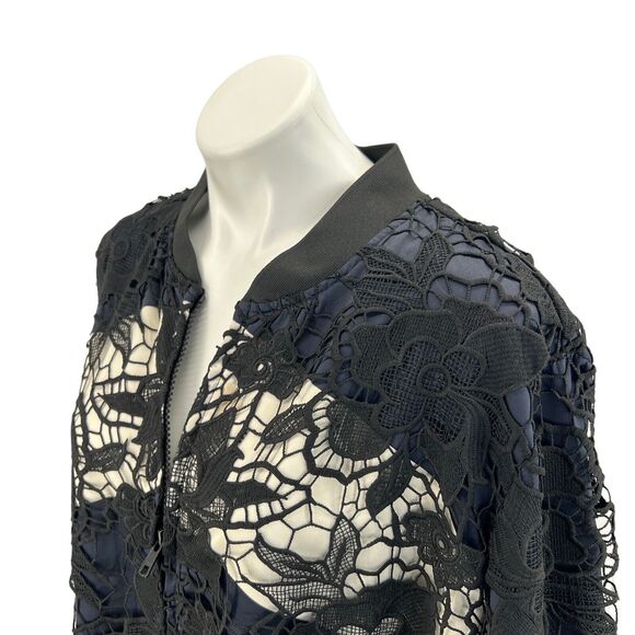 ASOS Curve Women Jacket Contrast Lace Bomber Floral Black Blue Plus Sz 20 EU 52 - Picture 3 of 10